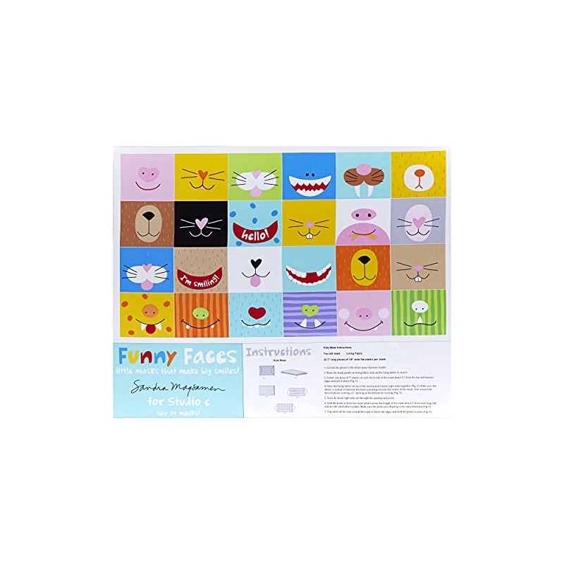 Studio E Funny Faces Kids Mask 36" Panel Multi, Fabric