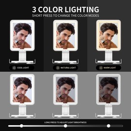 Heated Anti-Fog Shower Mirror, LED Shaving Mirror Fogless with 3 Color Modes, 9.5x8 Inch Dimmable, Hanging Rechargeable, Wall Mountable, Modern Frameless Rectangular Shower Mirror