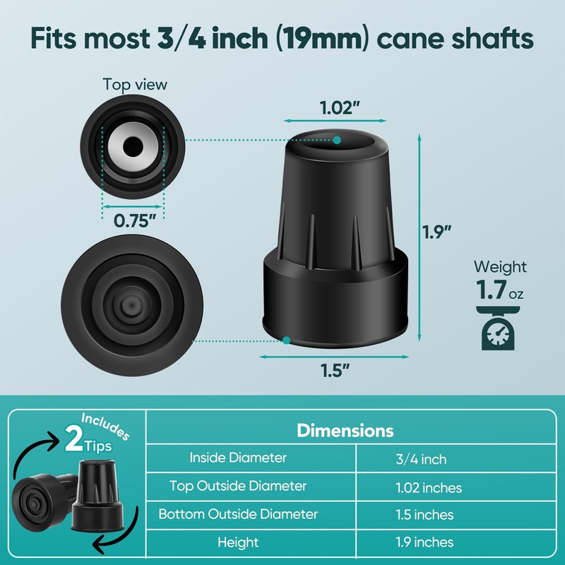 EVENABLY Cane Tips with Metal Insert – Durable Replacement for