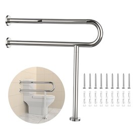 Toilet Grab Bar 32 Inch with Leg, YuanDe Chrome Anti-Slip Toilet Handrail, Wall & Floor Mounted Stainless Steel Grab Bar, Knurled Handicap Support Rail for Elderly, Disabled, Pregnant