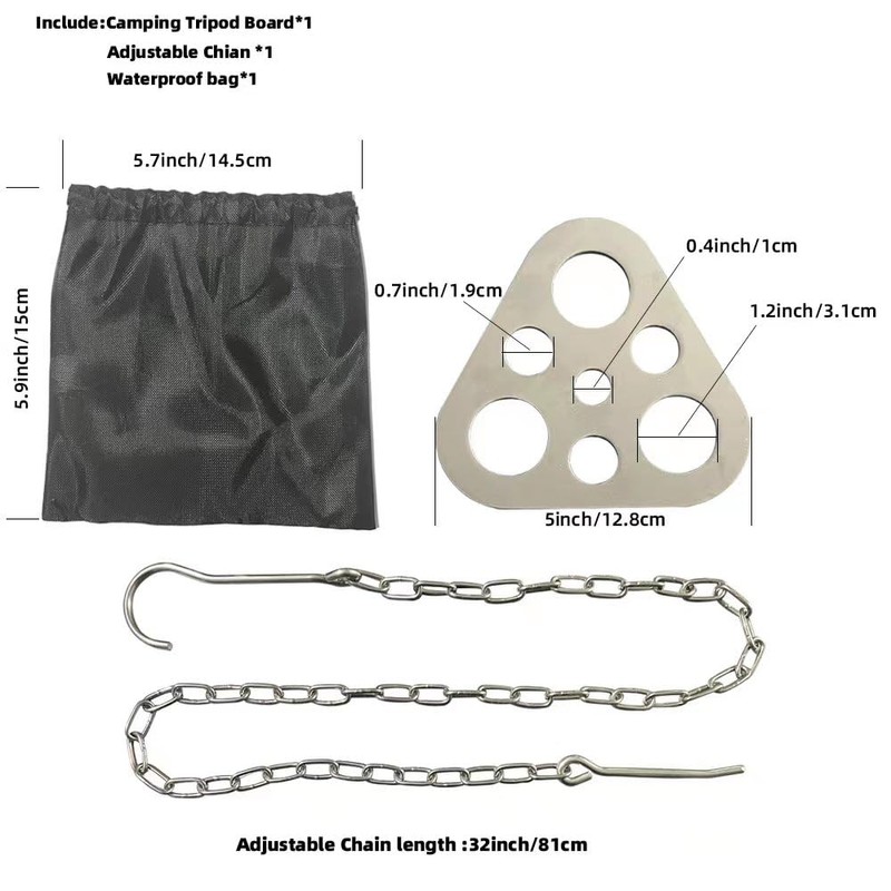 Camping Tripod Board，Turn Branches into Campfire Tripod ，Stainless Steel Campfire