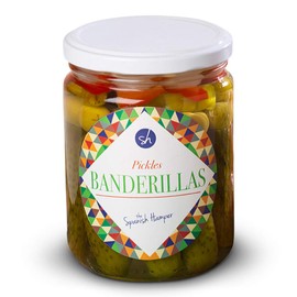 Banderillas Pickled | A Cocktail Onion, Olive, Bell Pepper, Chilli Pepper and a Gherkin all combined on a Cocktail Stick.