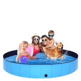 STUDESK Foldable Dog Pool - 79" x 12" Anti-Slip Portable Dog Swimming Pool, Hard Plastic Collapsible Kiddie Pool for Outdoor and Indoor for Pets Dogs Cats and Kids