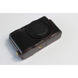 Ricoh GR III Case, BolinUS Handmade PU Leather Half Camera Case Bag Cover Bottom Opening Version for Ricoh GR III with Hand Strap (Black)