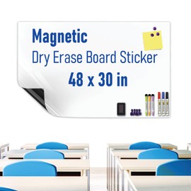 Magnetic White Board Sticker Dry Erase Board for Wall - Adhesive Backing 48'' x 30'' Whiteboard for Classroom Office Home Include Marker Magnet Eraser