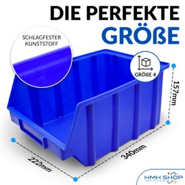 HMH 5 x Stacking Boxes Blue Size 4 Workshop Garage Cellar Storage Boxes (L x W x H) 340 x 222 x 157 mm Storage Boxes Blue Storage Boxes for Small Parts Storage