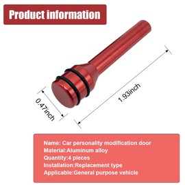 ZIMISI 4PCS Car Door Lock Knobs, 1.93" x 0.47" Zinc Alloy Door Lift Bolt, Safety Door Knob Covers, Auto Inner Door Pull Pins Replacement, Universal Car Accessories for Most Cars (Red)