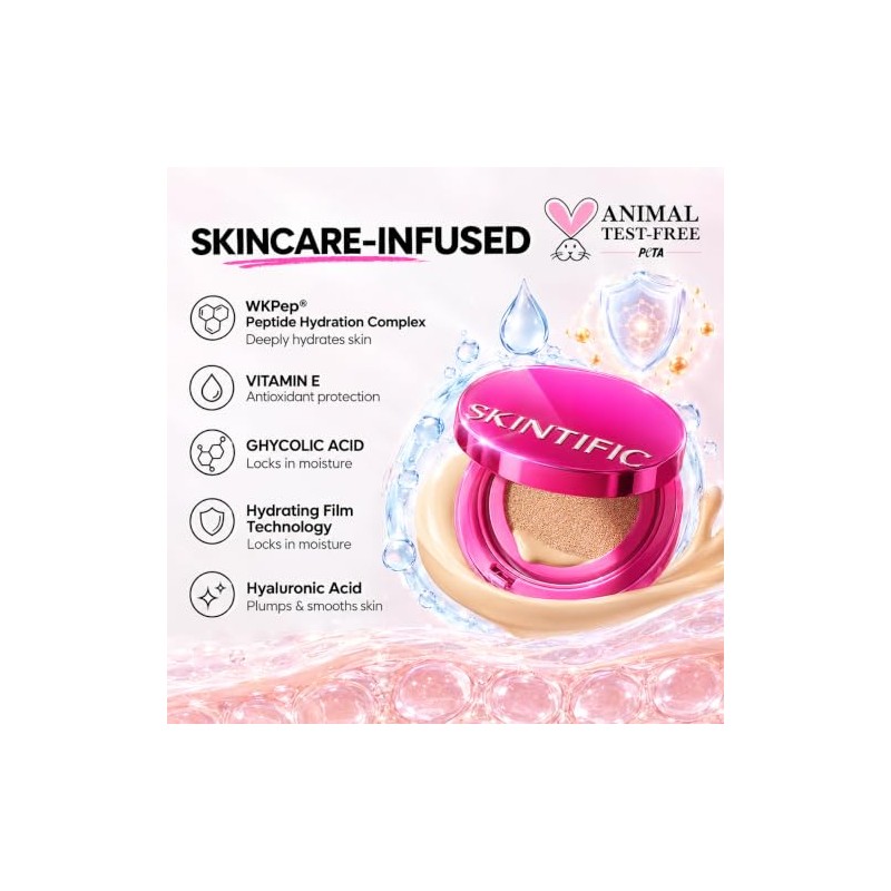 SKINTIFIC Base de Maquillaje Cushion de Alta Cobertura y Acabado