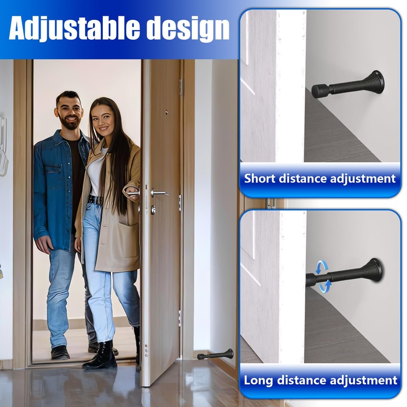 Door Stop, 5 Pcs Adjustable Spring Door Stopper with 3