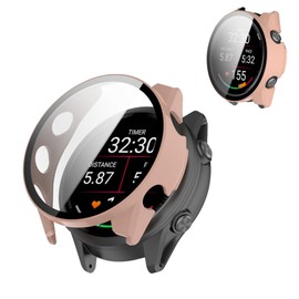 Case Cover for Garmin Forerunner 570 47mm,Hard PC Protective Case with 9H Tempered Glass Screen Protector, Shockproof Scratch-Resistant Shell for Garmin Forerunner 570 47mm Smart Watch,Pink