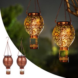 JOYCREATOR Solar Lantern for Outdoor Hanging, Metal Solar Lanterns for Outdoor Use, IP65 Waterproof, Warm White Vintage Solar Lights for Outdoor, Garden, Outdoor, Balcony, Patios, Path, Christmas (Hot