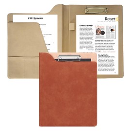 Clipboard A4, mengger Clipboard A4 with Lid, Conference Folder PU Leather, Writing Case Sealing Notepad with Document Holder, Pen Holder, Board Holder, Suitable for Offices Schools (Brown)