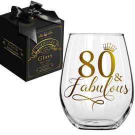 Pokolllee 80th Birthday Gifts for Women, 80 Fabulous Wine Glass, Happy 80th Birthday Wine Glass, Fun Gag 80 Fabulous Gift for Mom Friends Wife Coworker, 80th Birthday Decorations Turning 80th Gift