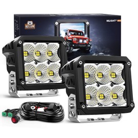 Nilight 2Pcs LED Pod Lights 120W 4 Inch Square 13500LM 120° Super Flood Light 14AWG DT Connector Wiring Harness Kit Offroad Driving Work Lights for Truck UTV ATV SUV 4x4, 5 Years Warranty