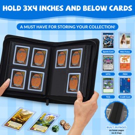 AOBOPLE Trading Card Album Large, 160 Cards Scrapbook, 4 Compartments Cards Album Waterproof PU Card Holder Trading Card Albums for 3 x 4 Inch Card Photo Cards Sports Cards