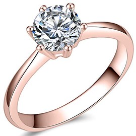 Jude Jewelers 1.0 Carat Classical Stainless Steel Solitaire Engagement Ring (Rose Gold, 8)