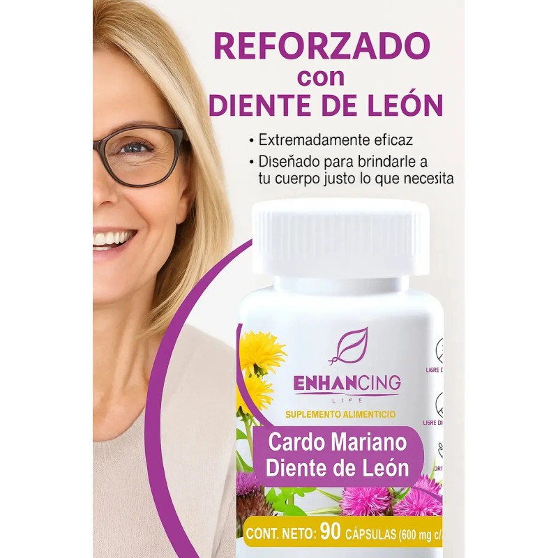 Suplemento Cápsula Enhancing Life Cardo Mariano Diente Leon 600mg