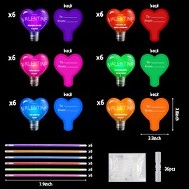 Yopyame 36PCS Love Heart Cards with 36 Glow Sticks, Heart Sharp Greeting Cards for Kids, Sweet Classroom Exchange Cards for Boys and Girls, Light Sticks Part Pack, Wedding Party Favor