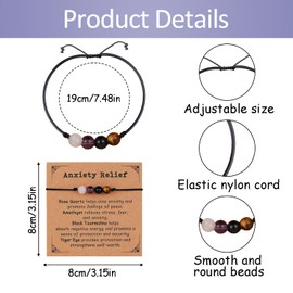 Onperpoe Anxiety Relief Bracelet for Women, Healing Natural Crystal Bracelet with Message Card, Adjustable Elastic Beaded Bracelets for Women Girls Christmas Birthday Gifts