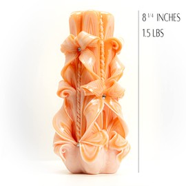 Carved Candle Artisan, Handcrafted Decorative Dipped, Home Decor, Fancy Unique Birthday Gift, New Year, Large, Thanksgiving, Christmas, Gift for mom, Yellow, Peach Large 8"