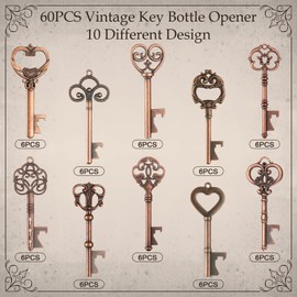 oneant 60 Set Vintage Key Bottle Openers Rustic Wedding Favours for Guests with Tag Cards Organza Bags for Bridal Shower Wedding Baby Shower Birthday Party Favors 10 Style