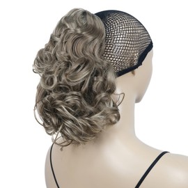 Lydell 12" Curly Wavy Ponytail Hairpiece Styled Clip In Claw Synthetic Hair Extension (AB16-613 Dark Blonde with Highlights)