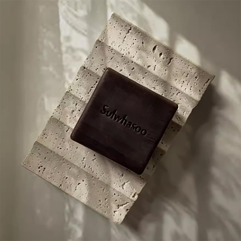 PHINILUX Luxury Travertine Soap Dish Marble Jewelry Ring Tray -