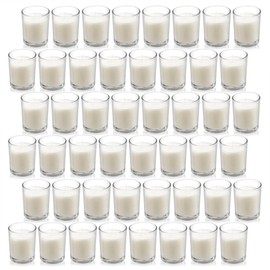 Housecret 48 Pack Warm White Unscented Clear Glass Filled Votive Candles. Hand Poured Wax Candle Ideal Gifts for Aromatherapy Spa Weddings Birthdays Holidays Party