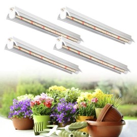 Grow Light T5 1.4 ft ( 4pcs x 10 Watts) ,5000K White Full Spectrum LED Lamp Plant Light Strips for Indoor Plant Growing,End-to-End Connectable with V-Shaped Reflector