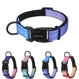 PUKAKO Reflective Dog Collar, Adjustable Soft Neoprene Padded Nylon Pet Collars with Buckle for Small Medium Large Dogs Girl, Blue Gradient, M