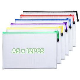 12Pcs Plastic Wallets A5 Zip Lock Folders, Waterproof Document Wallet Bag, Clear Zipper Pouch for Office Homework Travel Storage