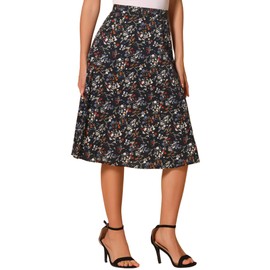 Allegra K Women's A-Line Midi Skirt Floral Print Chiffon Vintage 2024 Summer Skirts X-Large Black Red