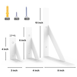 SPOROOT Shelf Bracket White Triangular Support Angle Shelf Bracket 75 x 100 mm Shelf Support Floating Shelf Brackets Set of 4