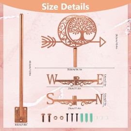 SUPERDANT Moon Weather Vane Tree of Life Metal Wind Vanes Copper Red Weathervane Weathercock Decorative Direction Signs for Yard Farmhouse Outdoor Garden Lawn Roof Paddock Decoration