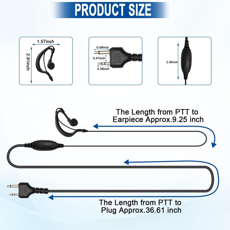 Akoree 2-Pack G-Shape Clip Ear Piece Walkie Talkie Headset 2