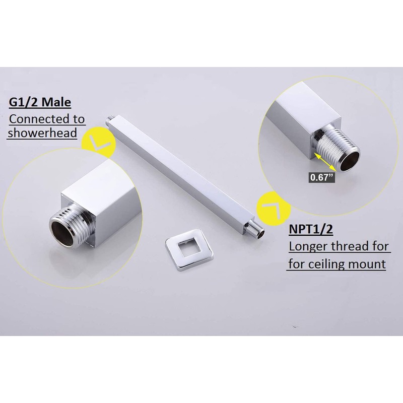 Enga Polished Chrome 12 Inch Square Ceiling Mount Shower Arm