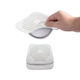 Gadgetime USA 2 Pack (White) Drain Hair Catcher -Silicone Square Drain Cover, Shower Suction Hair Stopper, Easy to Install for Kitchen, Bathtub, Sink & Laundry