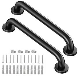 2 Pack 16” No-Slip Black Metal Stairway Hand Railing Outdoor Steps Hand Rails Safety Grab Bar for Elderly Safety Handle Rail 440LBS Load Capacity Wall Mount Stainless Steel