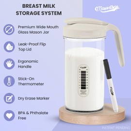 Masontops Breast Milk Storage Kit - 24oz Airtight Mason Jar with Handle, Marker & Stick-on Thermometer for New Moms