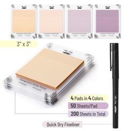 Mr. Pen- Transparent Sticky Notes, 3x3, 200 Sheets, Pastel Colors, See Through Sticky Notes, Sticky Notes Transparent, Translucent Sticky Notes, Clear Transparent Sticky Notes, Sticky Notes Clear