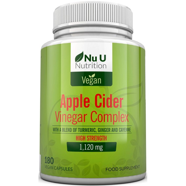 Apple Cider Vinegar - 180 Vegan Capsules not Tablets or Liquid - 1120mg Daily Dosage – Plus Added Turmeric, Cayenne and Ginger – Full 90 Day Supply – Made in The UK.