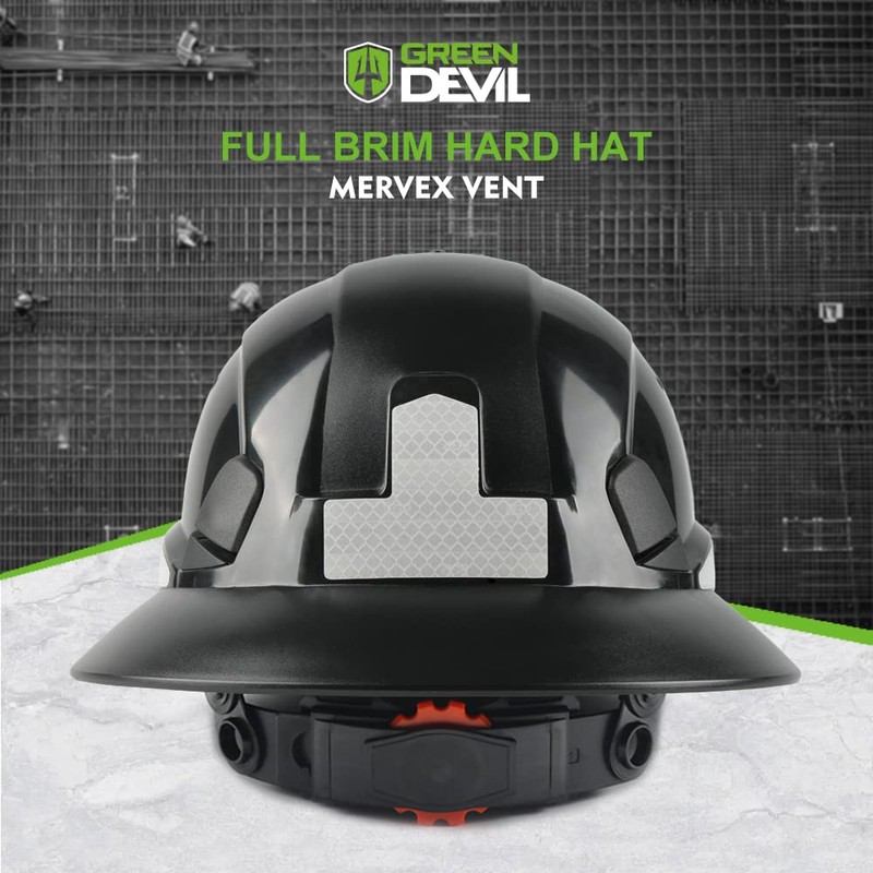 GREEN DEVIL Full Brim Hard Hat with Built-in Visor Vented