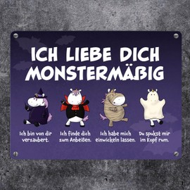 Unicorn Monster Metal Sign in 15 x 20 cm with Saying "I Love You" Funny Unicorns Purple Background Sign Tin Sign Monsterlike for Couples Sentimental Girlfriend