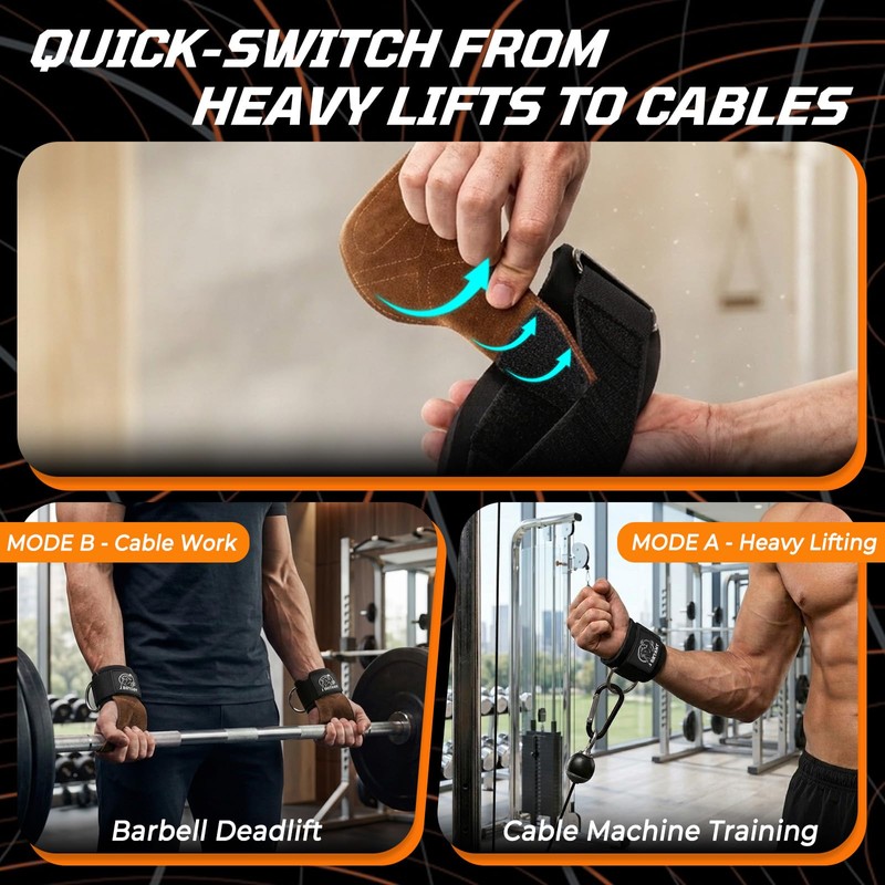 Padded Lifting Straps with Detachable Leather Palm Grips