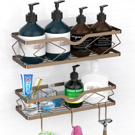 Kadolina 2 Pack Adhesive Shower Caddy, Stainless Steel Bathroom Shelf, Rustproof Conditioner & Shampoo Storage Holder (Bronze)