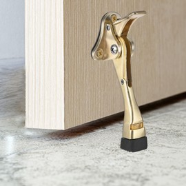 M METERXITY 1-Pack Door Stoppers, 4 Inch Aluminum Alloy Kick Down Door Stop with Adjustable Height for Living Room/Bedroom/Bathroom, Doorstop Holder [Gold Tone]