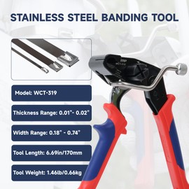 iCrimp Zip Tie Gun, One-Handed Stainless Steel Cable Tie Tool for Tension & Cutting Zip Ties, Metal Zip Tie Tool with 100pcs 11.8" Metal Cable Ties and Release Tool, WCT-319