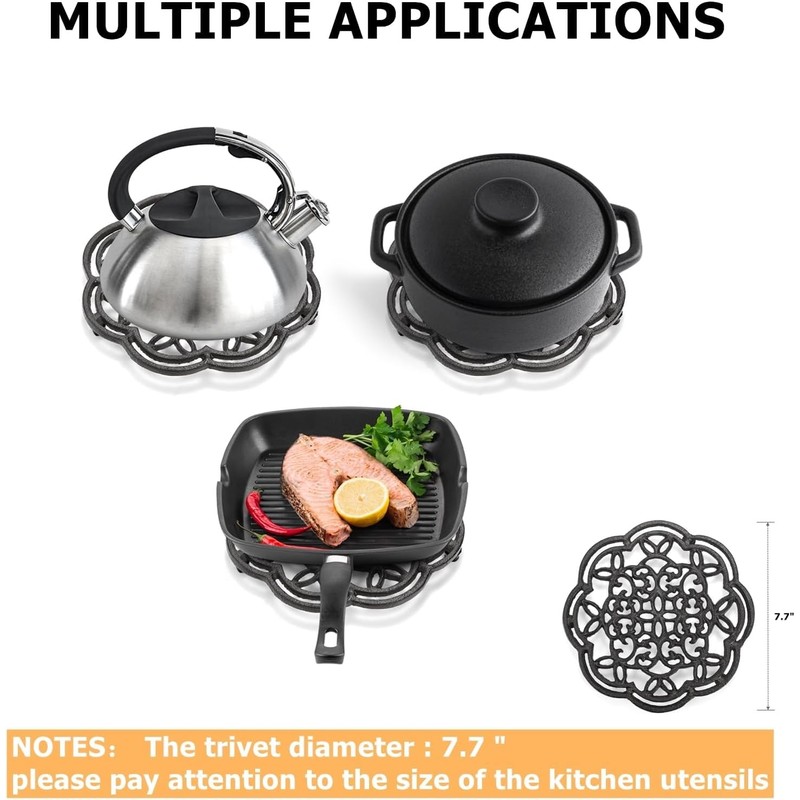 Yopay 2 Pack Cast Iron Trivet Heavy Duty, 7.7 inch