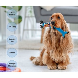 3 x 10 Long Squeaky Dog Toys LATEX Dog Chew Toys Standing Stick Dog Gifts Reindeer Rudolph Teething Puppy Toys Fetch Interactive Dog Toys for Boredom Dog Small Medium Pet Toys ((Pack of 3), Rudolph)