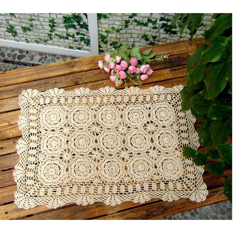 Damanni Rectangular Cotton Handmade Crochet Lace Table Runner Doilies Table
